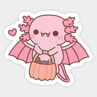 Cute Axolotl Vampire Carrying Halloween Pumpkin Sticker